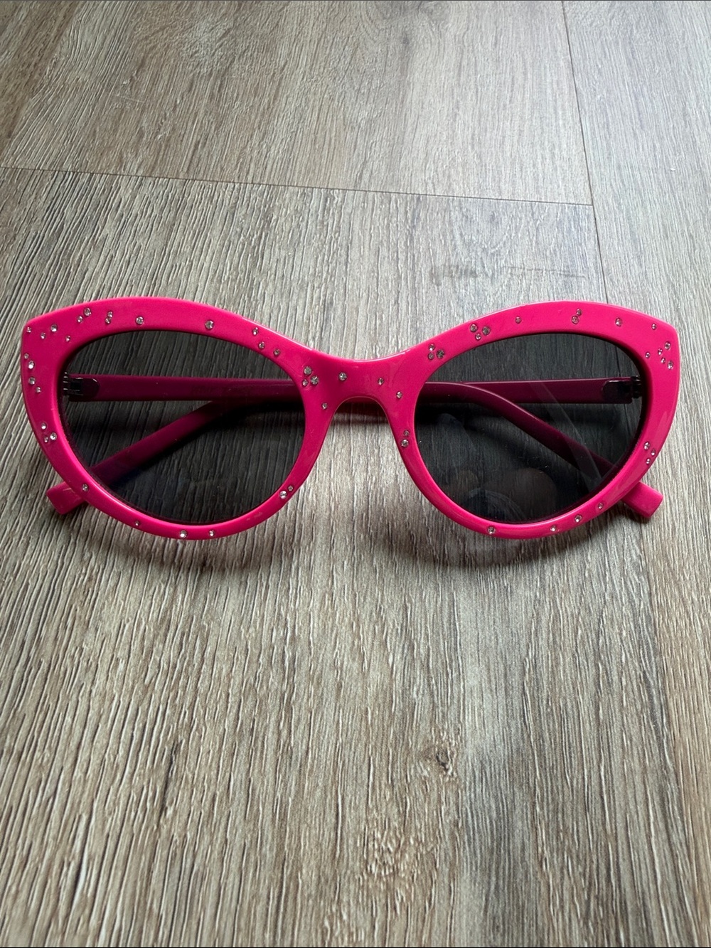 Betsey Johnson Bright Pink Cat-Eye Sunglasses with Rhinestones